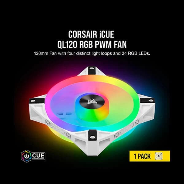 CORSAIR ICUE QL120 120mm RGB Cabinet Fan (White) (Single Pack)