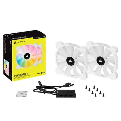 CORSAIR ICUE SP140 140mm RGB Elite With Lighting Node Core Cabinet Fan (White) (Dual Pack)