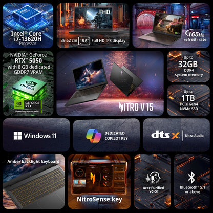 ACER NITRO V15 NH.QZ9SI.001 [CI7-13620H/16GB/512GB SSD/WIN11 HOME/15.6"/8GB-RTX5050 GRAPHICS/1 YEAR(S)/BLACK]