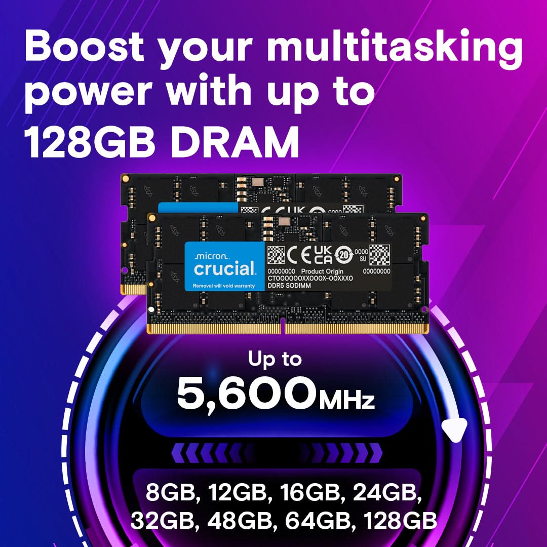 Crucial 16GB DDR5-5600 MHz SODIMM Laptop Ram CT16G56C46S5