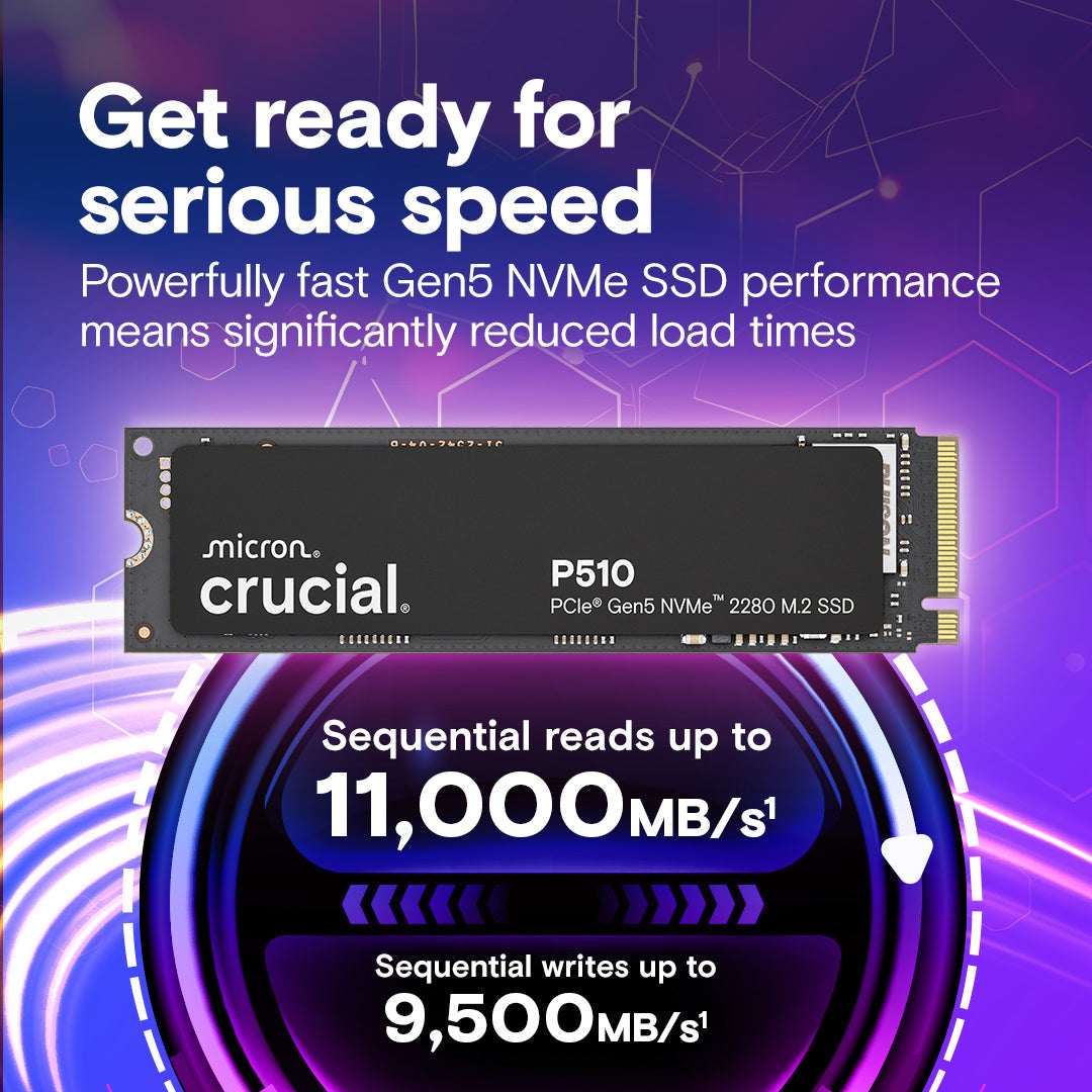 CRUCIAL P510 1TB PCIE GEN5 NVME 2280 M.2 SSD CT1000P510SSD8
