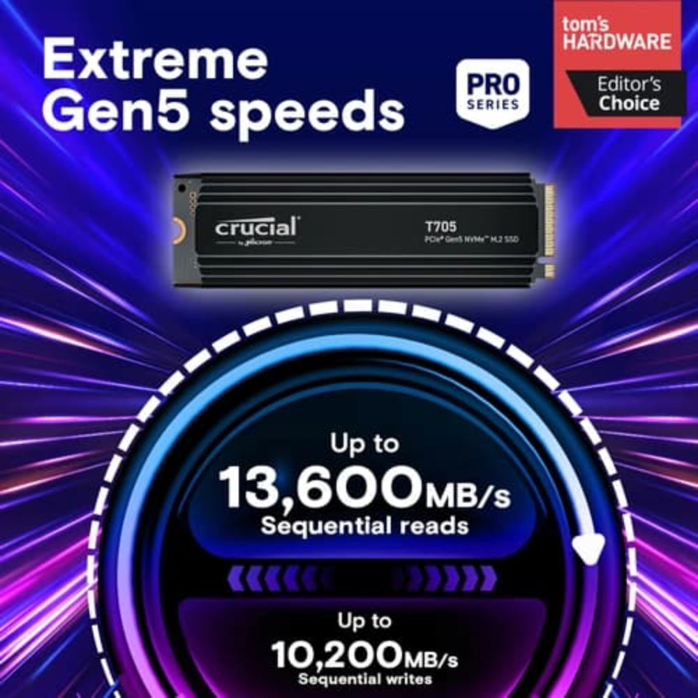 CRUCIAL T705 1TB M.2 NVME Gen5 Solid State Drive ( SSD ) ( With Heatsink )