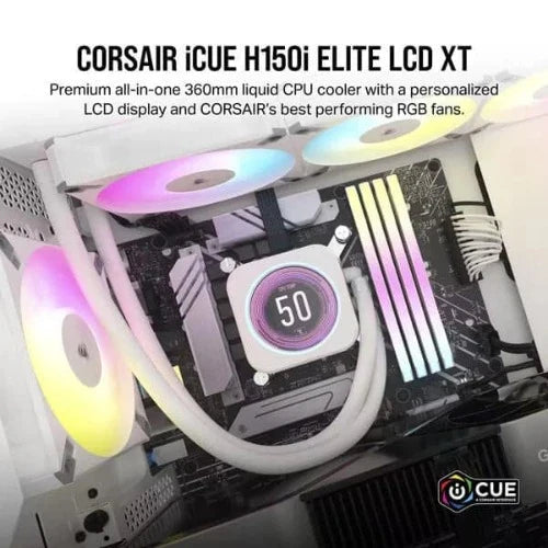 CORSAIR iCUE H150i Elite LCD XT RGB 360mm CPU Liquid Cooler (White)