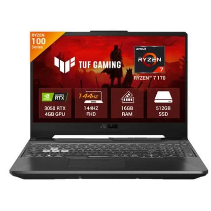 ASUS TUF Gaming A15, Gaming Laptop,Ryzen7-170, RTX3050 4GB, 16GB, 512GB SSD, 15.6 FHD, Backlit Chiclet Keyboard 1-Zone RGB, 48Whr, OFFICE HOME 2024 (IN)+M365 BASIC, Black