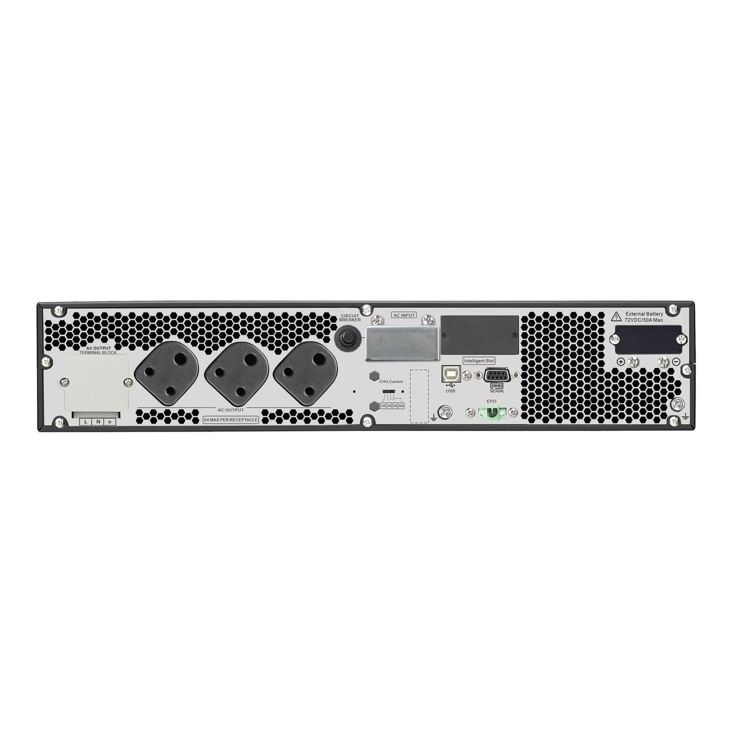 APC EASY UPS ON-LINE SRV3KRIL-IN - 3000VA/ 2400W |230V | 3 INDIA 3-PIN 6A + 1X HARD WIRE 3-WIRE(1P+ N+E) OUTLETS | RACKMOUNT 4U | INTELLIGENT CARD SLOT | VISUAL LCD AND AUDIBLE ALARMS | EXTENDED RUNTIME, W/O RAIL KIT | 2 YEARS WARRANTY