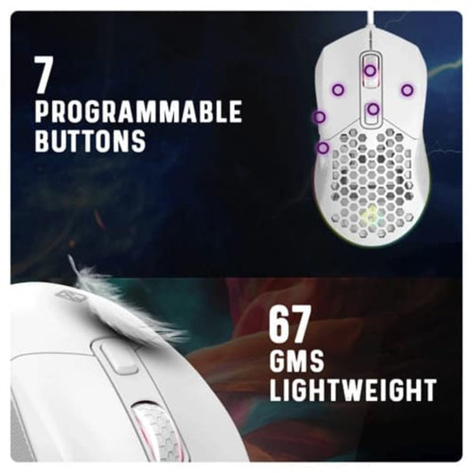 COSMIC BYTE Firestorm Wired Ergonomic RGB Gaming Mouse ( 12400DPI / 7 Macro Buttons ) ( White )