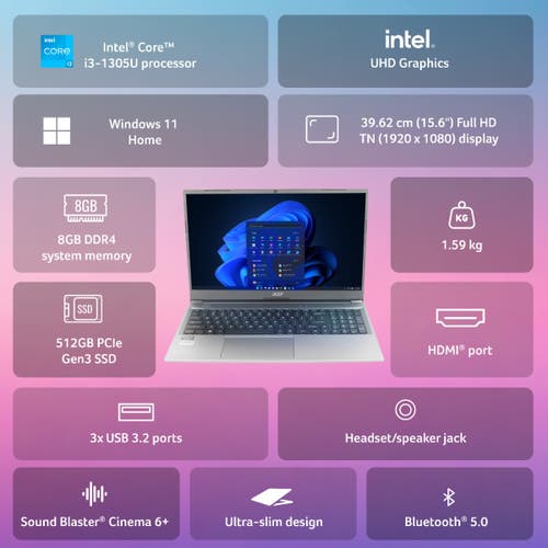 ACER ASPIRE LITE AL15-53 UN.34ESI.005 [CI3-1305U/8GB/512GB SSD/WIN11 HOME+MS24/15.6"/INTEGRATED GRAPHICS/1 YEAR(S)/GREY]