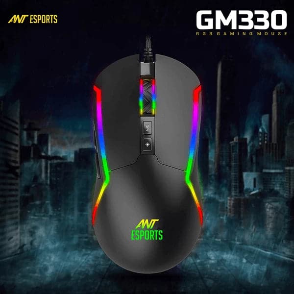 ANT ESPORTS GM330 Wired Ambidextrous RGB Gaming Mouse ( GM330-RGB-BLACK ) ( 12800DPI / 8 Macro Buttons ) ( Black )
