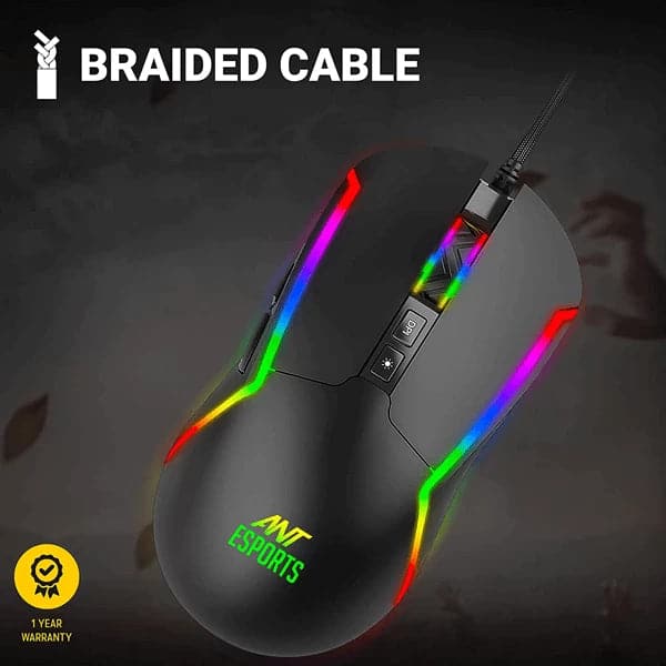 ANT ESPORTS GM330 Wired Ambidextrous RGB Gaming Mouse ( GM330-RGB-BLACK ) ( 12800DPI / 8 Macro Buttons ) ( Black )