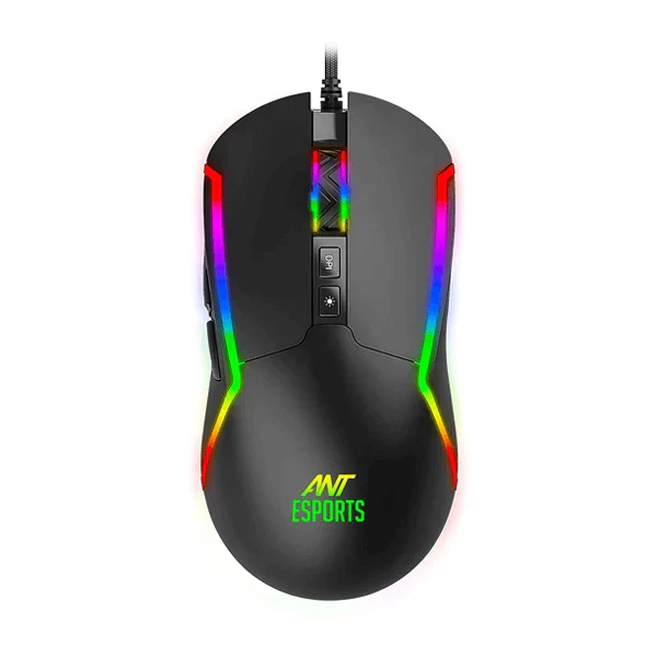 ANT ESPORTS GM330 Wired Ambidextrous RGB Gaming Mouse ( GM330-RGB-BLACK ) ( 12800DPI / 8 Macro Buttons ) ( Black )