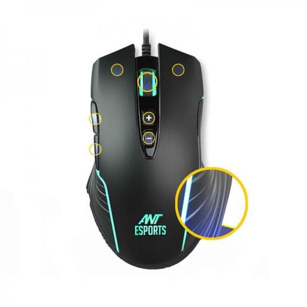 ANT ESPORTS GM500 Wired Ambidextrous RGB Gaming Mouse ( GM500-RGB ) ( 400DPI / 7 Macro Buttons ) ( Black )