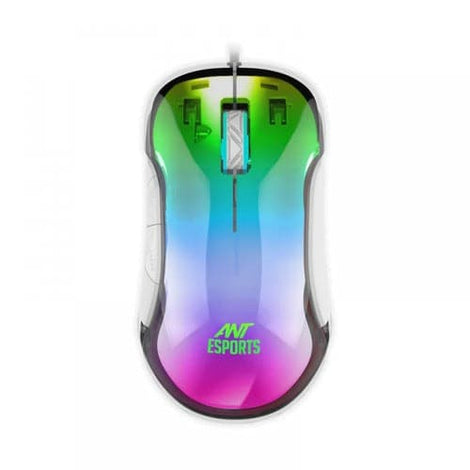 ANT ESPORTS GM610 Crystal Wired Ambidextrous RGB Gaming Mouse ( GM610-RGB ) ( 12800DPI / 7 Macro Buttons ) ( White )