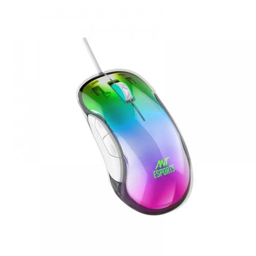 ANT ESPORTS GM610 Crystal Wired Ambidextrous RGB Gaming Mouse ( GM610-RGB ) ( 12800DPI / 7 Macro Buttons ) ( White )