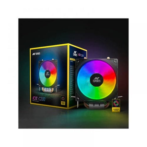 ANT ESPORTS ICE-C200 CPU Single Tower Air Cooler With Rainbow LED Fan (Black)