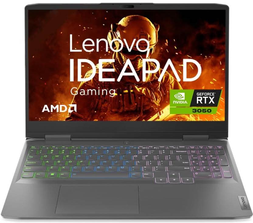 LENOVO AMD RYZEN 5 - (16 GB/512 GB SSD/WINDOWS 11 HOME/4 GB GRAPHICS/NVIDIA GEFORCE RTX NVIDIA GEFORCE RTX 2050) 82SB00QJIN GAMING LAPTOP (15.6 INCH, ONYX GREY, WITH MS OFFICE)