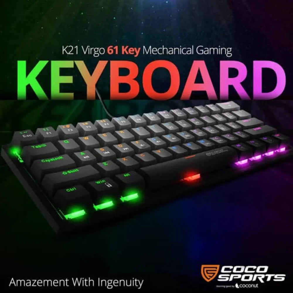 COCONUT K21 Virgo Mini 60% Mechanical Wired Gaming Keyboard ( Black ) ( Red Switch )