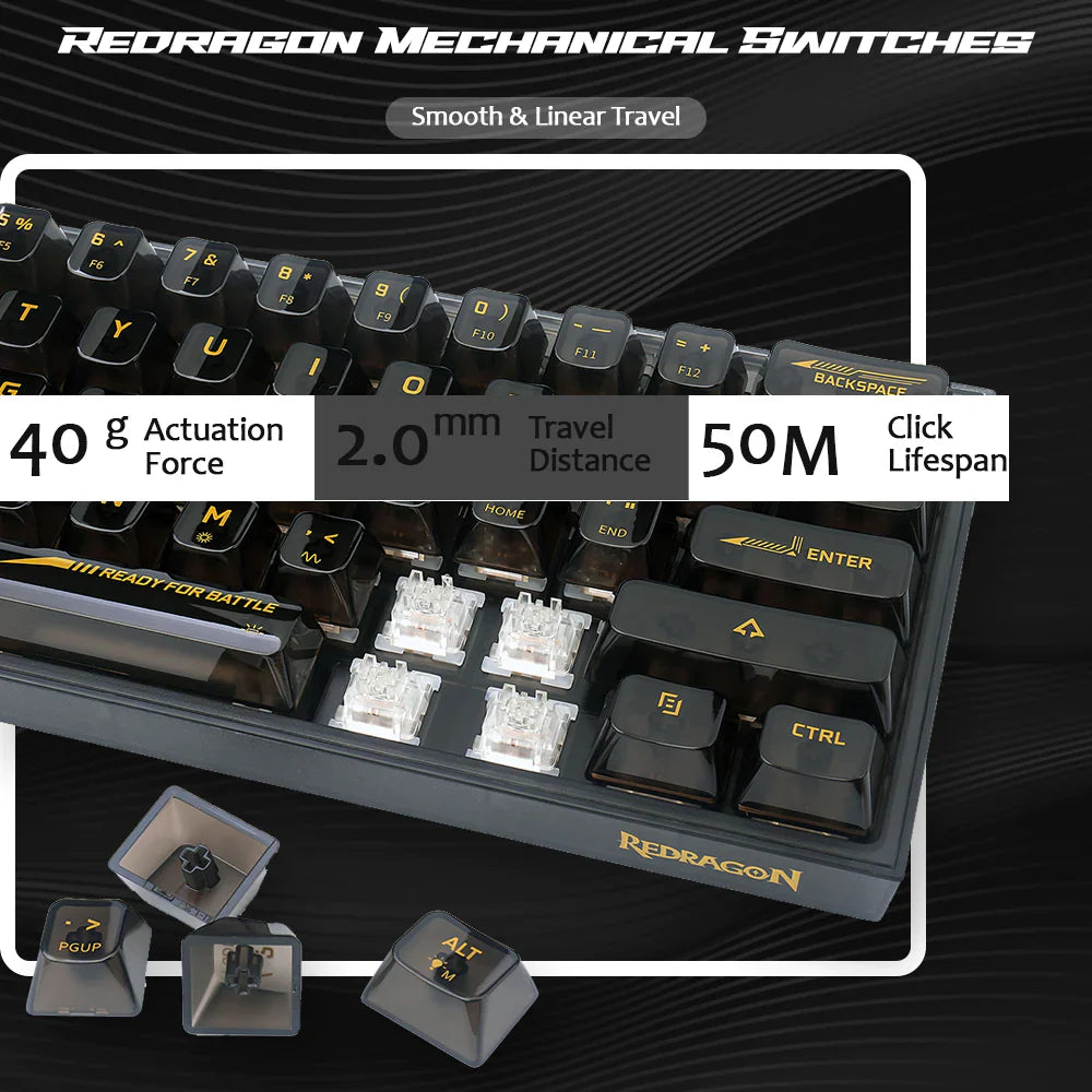 REDRAGON K617 Fizz 60% Mechanical Wired Gaming Keyboard ( Black Transparent ) ( Translucent Custom Switch )