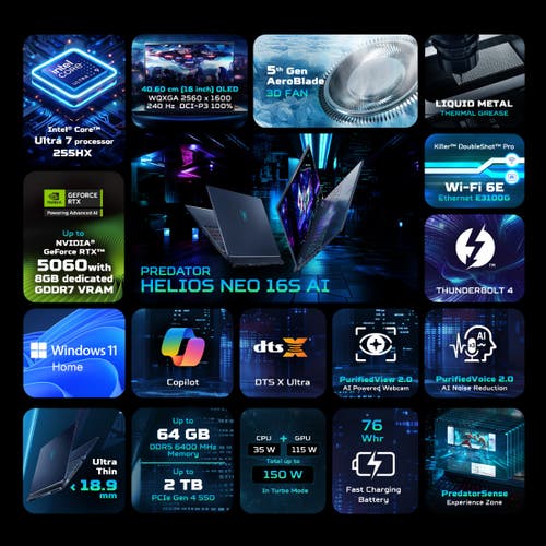 ACER PREDATOR HELIOS NEO 16S OLED AI NH.QX9SI.001 [ULTRA7-255HX/16GB/1TB SSD/WIN11 HOME/16.0"/8GB-RTX5060 GRAPHICS/1 YEAR(S)/BLACK]