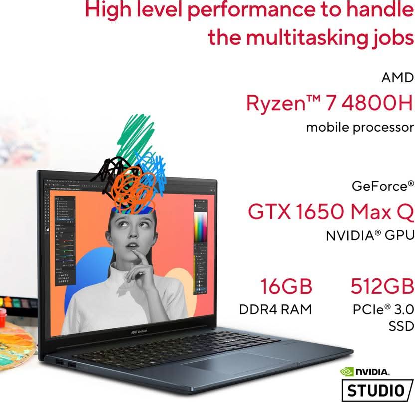 ASUS VIVOBOOK PRO 15 OLED INTEL CORE I5 12TH GEN 12450H - (16 GB/512 GB SSD/WINDOWS 11 HOME/4 GB GRAPHICS/NVIDIA GEFORCE RTX 3050) K6500ZC-L501WS GAMING LAPTOP (15.6 INCH, QUIET BLUE, 1.80 KG, WITH MS OFFICE)