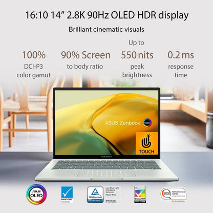 ASUS ZENBOOK 14 OLED TOUCH INTEL EVO P-SERIES INTEL CORE I7 12TH GEN 1260P - (16 GB/512 GB SSD/WINDOWS 11 HOME) UX3402ZA-KN732WS THIN AND LIGHT LAPTOP (14 INCH, AQUA CELADON, 1.39 KG, WITH MS OFFICE)