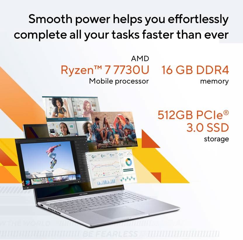 ASUS VIVOBOOK 16 AMD RYZEN 7 OCTA CORE 7730U - (16 GB/512 GB SSD/WINDOWS 11 HOME) M1605YA-MB742WS LAPTOP (16 INCH, COOL SILVER, 1.88 KG, WITH MS OFFICE)
