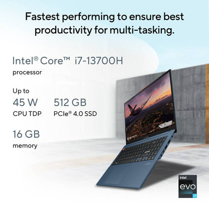 ASUS VIVOBOOK S 15 OLED INTEL EVO H-SERIES INTEL CORE I7 13TH GEN 13700H - (16 GB/512 GB SSD/WINDOWS 11 HOME) S5504VA-MA741WS THIN AND LIGHT LAPTOP (15.6 INCH, SOLAR BLUE, 1.70 KG, WITH MS OFFICE)