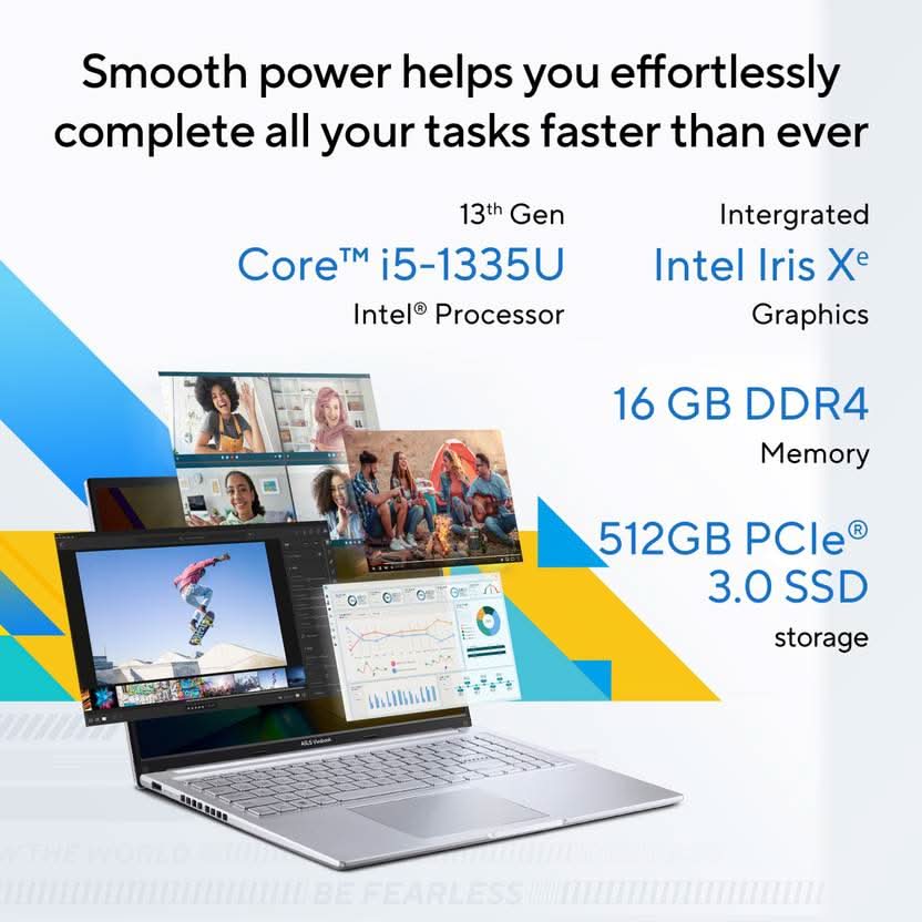 ASUS VIVOBOOK 16 INTEL CORE I5 13TH GEN 1335U - (16 GB/512 GB SSD/WINDOWS 11 HOME) X1605VAB-MB544WS THIN AND LIGHT LAPTOP (16 INCH, TRANSPARENT SILVER, 1.88 KG, WITH MS OFFICE)