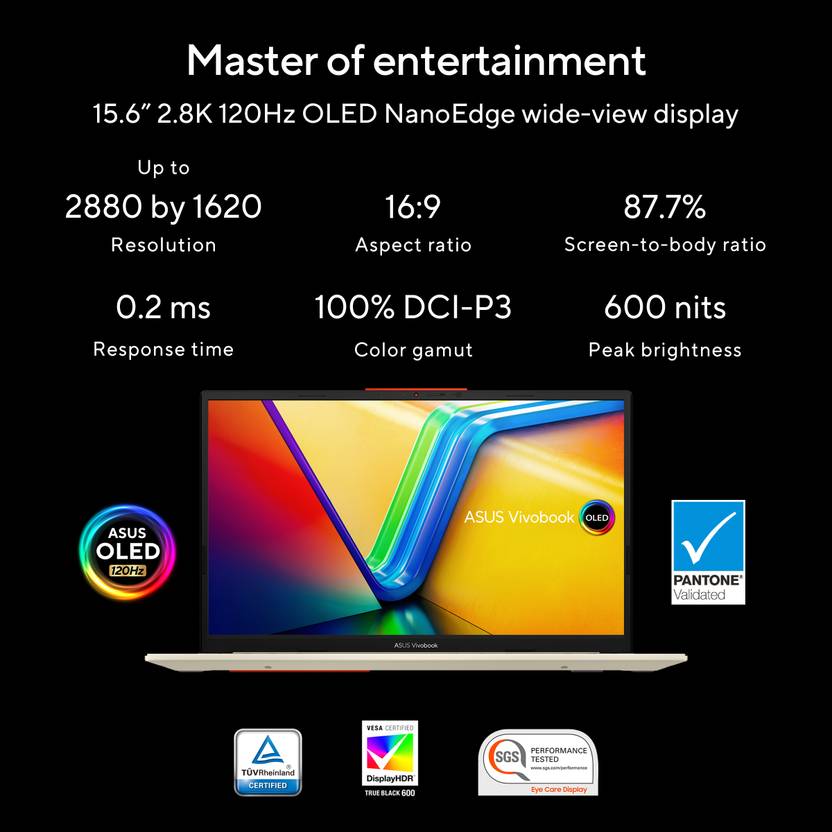 ASUS VIVOBOOK S 15 OLED INTEL EVO H-SERIES INTEL CORE I9 13TH GEN 13900H - (16 GB/1 TB SSD/WINDOWS 11 HOME) S5504VA-MA954WS THIN AND LIGHT LAPTOP (15.6 INCH, CREAM WHITE, 1.70 KG, WITH MS OFFICE)