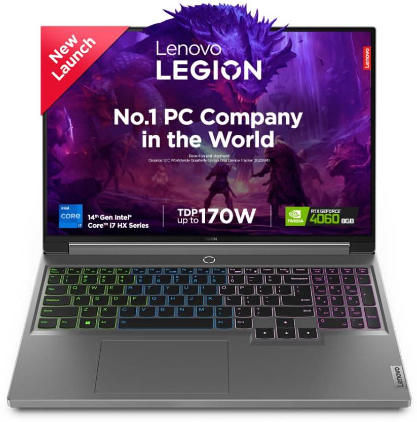 LENOVO LEGION 5 INTEL CORE I7 14TH GEN 14650HX - (16 GB/1 TB SSD/WINDOWS 11 HOME/8 GB GRAPHICS/NVIDIA GEFORCE RTX 4060) 16IRX9 GAMING LAPTOP (16 INCH, LUNA GREY, 2.3 KG, WITH MS OFFICE)