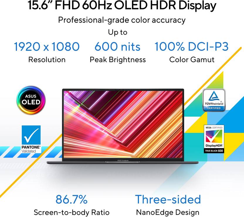 ASUS VIVOBOOK 15 OLED INTEL CORE I5 13TH GEN 1335U - (16 GB/512 GB SSD/WINDOWS 11 HOME) X1505VAU-LK543WS THIN AND LIGHT LAPTOP (15.6 INCH, INDIE BLACK, 1.70 KG, WITH MS OFFICE)