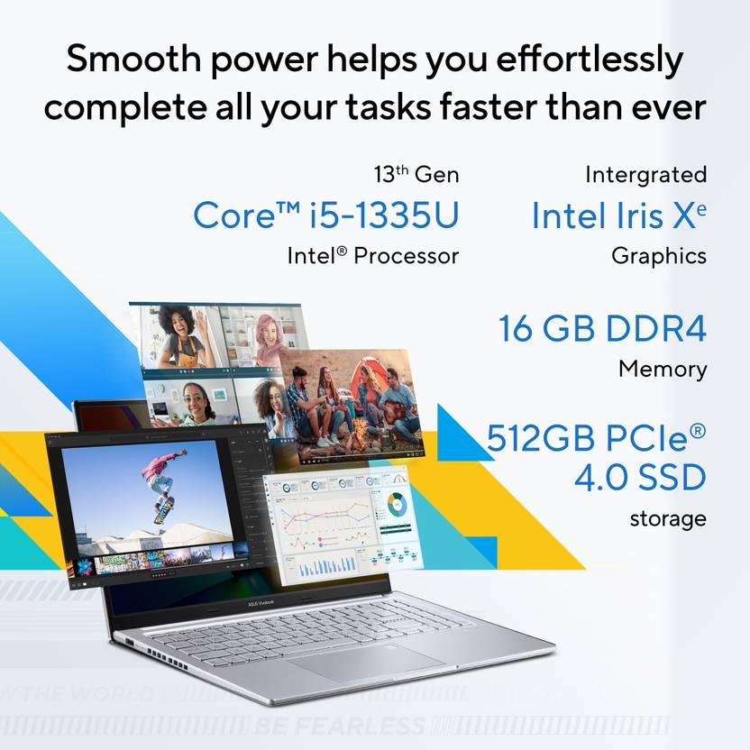 ASUS VIVOBOOK 15 OLED INTEL CORE I5 13TH GEN 1335U - (16 GB/512 GB SSD/WINDOWS 11 HOME) X1505VAU-LK544WS THIN AND LIGHT LAPTOP (15.6 INCH, TRANSPARENT SILVER, 1.70 KG, WITH MS OFFICE)