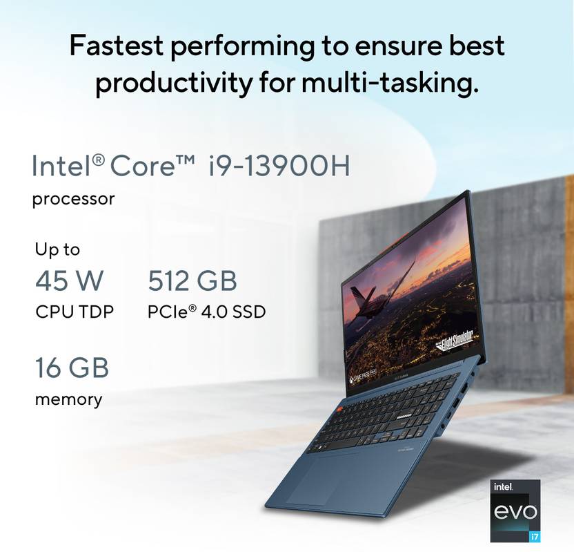 ASUS VIVOBOOK S 15 OLED INTEL CORE I9 13TH GEN 13900H - (16 GB/512 GB SSD/WINDOWS 11 HOME) S5504VA-MA941WS THIN AND LIGHT LAPTOP (15.6 INCH, SOLAR BLUE, 1.70 KG, WITH MS OFFICE)