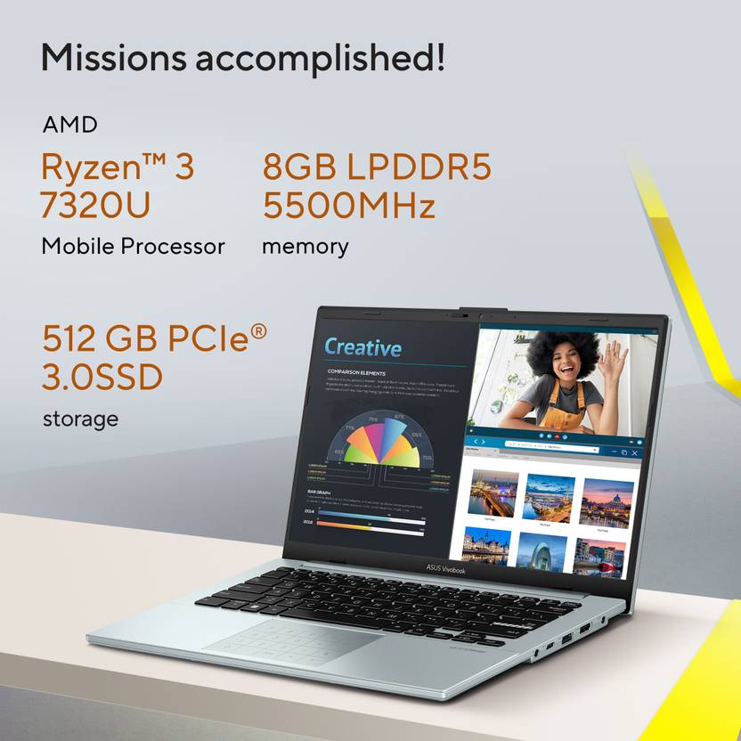 ASUS VIVOBOOK GO 14 AMD RYZEN 5 QUAD CORE 7520U - (8 GB/512 GB SSD/WINDOWS 11 HOME) E1404FA-NK523WS THIN AND LIGHT LAPTOP (14 INCH, GREEN GREY, 1.38 KG, WITH MS OFFICE)