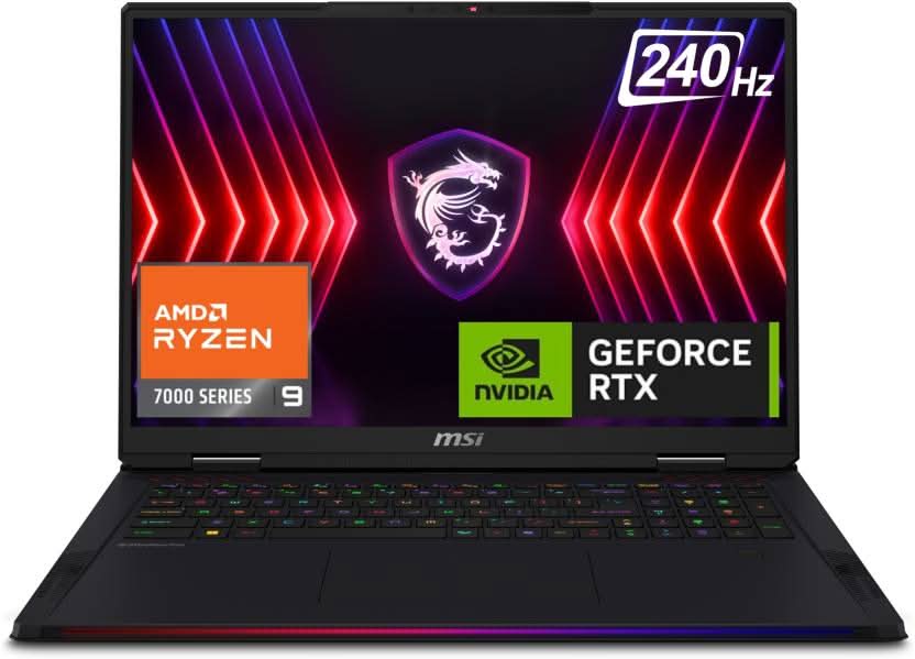 MSI RAIDER A18 HX A7VHG-017IN CORE_BLACK(AL)+MIDNIGH/RYZEN 9 7945HX/RTX 4080/GDDR6 12GB/16GB*2/1TB/IPS-LEVEL QHD+ 18(240HZ)