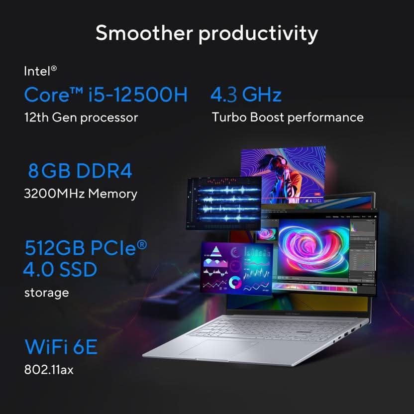 ASUS VIVOBOOK 16X FOR CREATOR, INTEL CORE I5 12TH GEN 12500H - (8 GB/512 GB SSD/WINDOWS 11 HOME/4 GB GRAPHICS/NVIDIA GEFORCE RTX 2050) K3605ZF-RP258W GAMING LAPTOP (16 INCH, COOL SILVER, 1.80 KG)