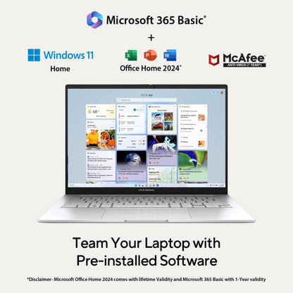 ASUS ZENBOOK 14 OLED (2025) WITH OFFICE 2024 + M365 BASIC*, AI PC INTEL CORE ULTRA 9 285H - (32 GB/1 TB SSD/WINDOWS 11 HOME) UX3405CA-PZ349WS THIN AND LIGHT LAPTOP (14 INCH, FOGGY SILVER, 1.28 KG, WITH MS OFFICE)