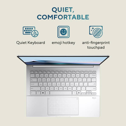 ASUS ZENBOOK 14 OLED (2025) WITH OFFICE 2024 + M365 BASIC*, AI PC INTEL CORE ULTRA 9 285H - (32 GB/1 TB SSD/WINDOWS 11 HOME) UX3405CA-PZ349WS THIN AND LIGHT LAPTOP (14 INCH, FOGGY SILVER, 1.28 KG, WITH MS OFFICE)