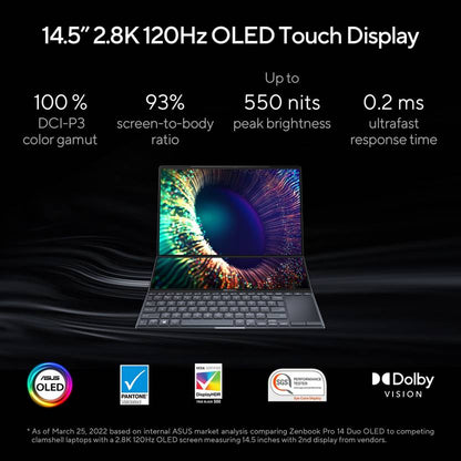 ASUS ZENBOOK PRO 14 DUO OLED WITH DUAL SCREEN TOUCH PANEL INTEL CORE I7 12TH GEN 12700H - (16 GB/1 TB SSD/WINDOWS 11 HOME/INTEL INTEGRATED IRIS XE) UX8402ZA-LM711WS