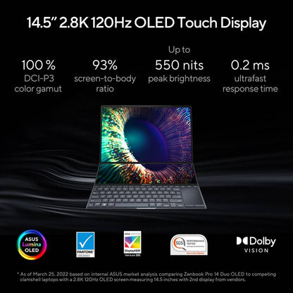 ASUS ZENBOOK PRO 14 DUO OLED FOR CREATOR, INTEL H-SERIES INTEL CORE I5 13TH GEN 13500H - (16 GB/1 TB SSD/WINDOWS 11 HOME/6 GB GRAPHICS/NVIDIA GEFORCE RTX 4050/120 HZ/65 TGP) UX8402VU-MZ551WS GAMING LAPTOP (14.5 INCH, TECH BLACK, 1.75 KG, WITH MS OFFICE)