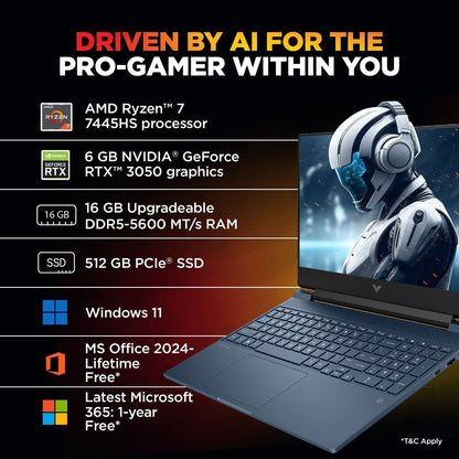 HP Victus AMD Ryzen 7 Hexa Core 7445HS - (16 GB/512 GB SSD/Windows 11 Home/6 GB Graphics/NVIDIA GeForce RTX 4050) 15-fb3130AX Gaming Laptop (15.6 Inch, Performance Blue, Chrome Logo, 2.29 Kg)