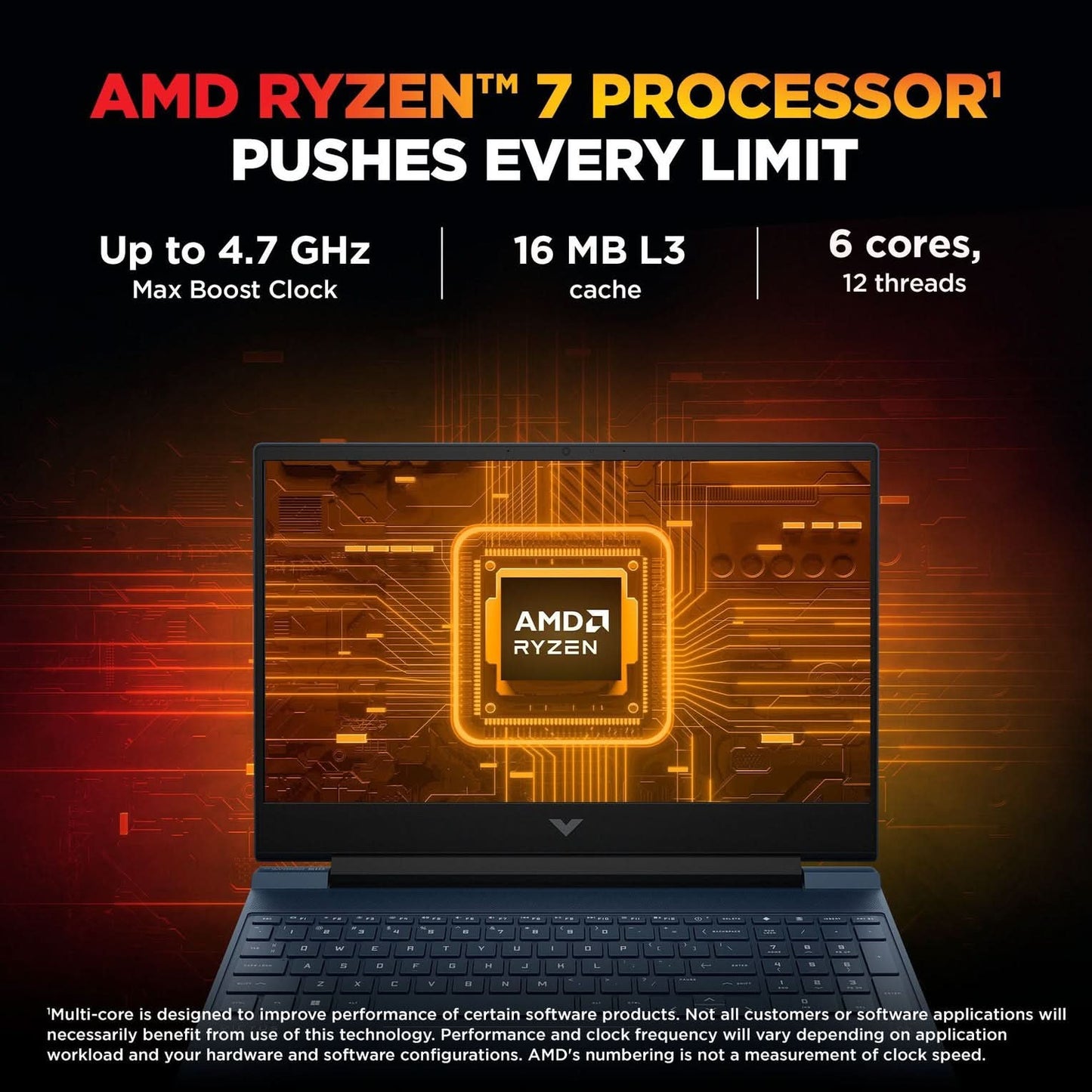 HP Victus AMD Ryzen 7 Hexa Core 7445HS - (16 GB/512 GB SSD/Windows 11 Home/6 GB Graphics/NVIDIA GeForce RTX 4050) 15-fb3130AX Gaming Laptop (15.6 Inch, Performance Blue, Chrome Logo, 2.29 Kg)