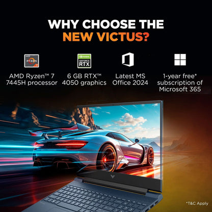 HP Victus AMD Ryzen 7 Hexa Core 7445HS - (16 GB/512 GB SSD/Windows 11 Home/6 GB Graphics/NVIDIA GeForce RTX 4050) 15-fb3130AX Gaming Laptop (15.6 Inch, Performance Blue, Chrome Logo, 2.29 Kg)
