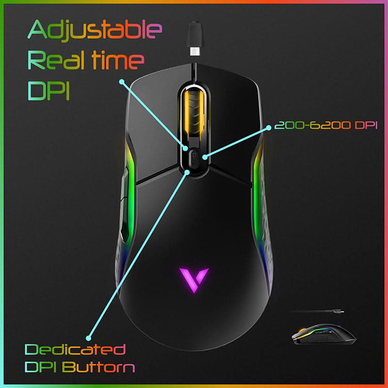 RAPOO OPTICAL GAMING MOUSE VT200 FEATURING IR SENSOR TECHNOLOGY WITH 6200 DPI