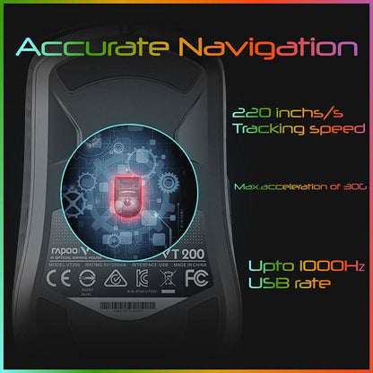 RAPOO OPTICAL GAMING MOUSE VT200 FEATURING IR SENSOR TECHNOLOGY WITH 6200 DPI