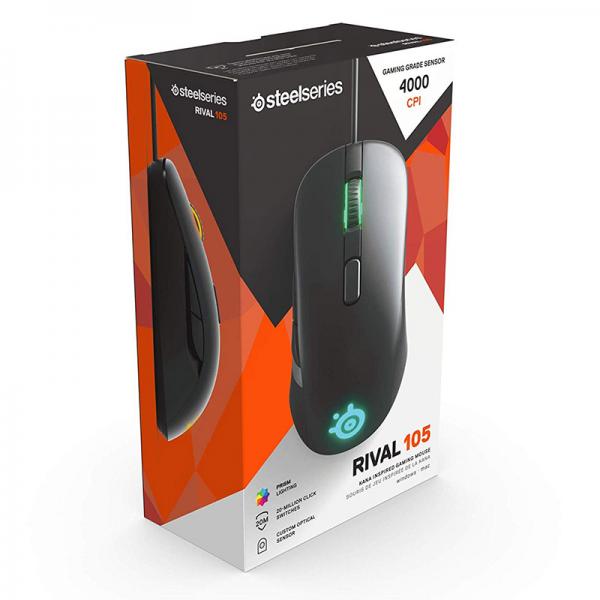 STEELSERIES Rival 105 Prism RGB Wired Ergonomic Gaming Mouse ( RIVAL-105 ) ( 4000DPI / 6 Macro Button ) ( Black)