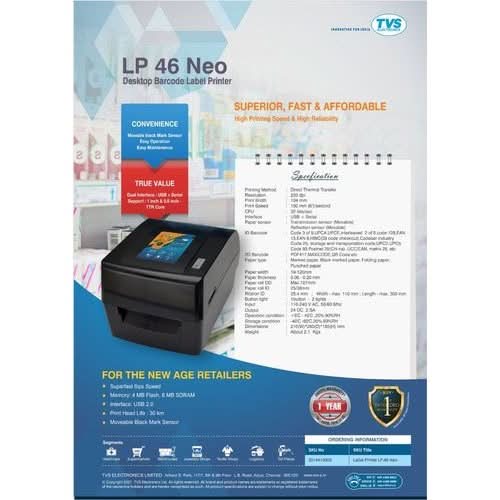 TVS LP46 NEO LABEL AND BARCODE PRINTER