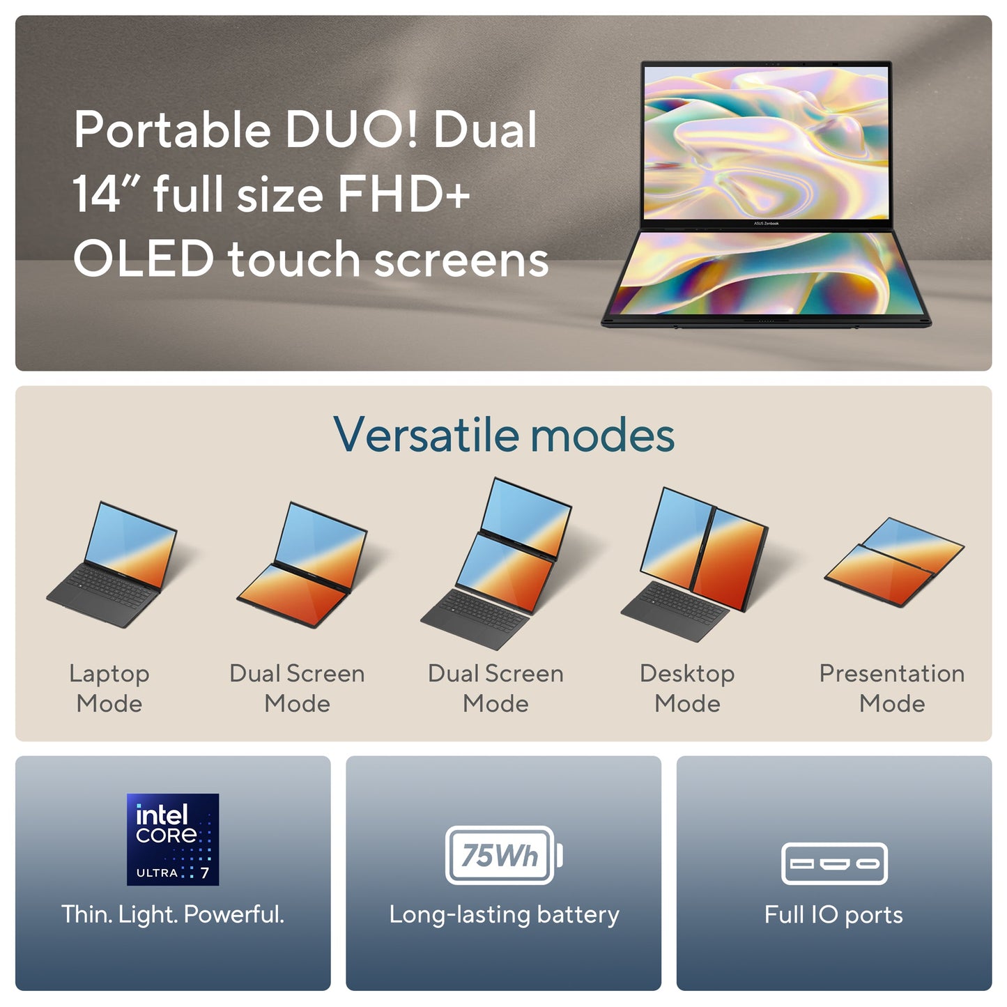 ASUS ZENBOOK DUO OLED 2024 UX8406MA-QL761WS LAPTOP (INTEL CORE ULTRA 7 155H/ 32GB/ 1TB SSD/ WIN11)
