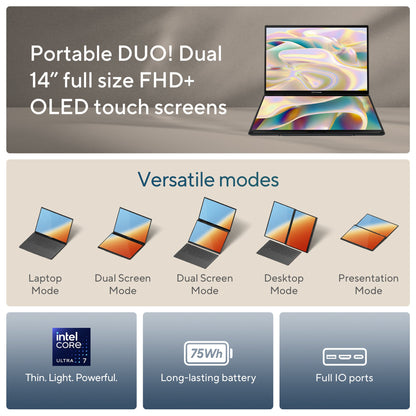 ASUS ZENBOOK DUO OLED 2024 UX8406MA-QL761WS LAPTOP (INTEL CORE ULTRA 7 155H/ 32GB/ 1TB SSD/ WIN11)
