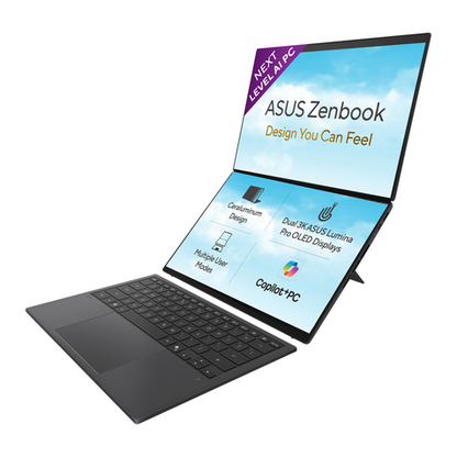 ASUS Zenbook Duo, Dual Screen AI Laptop, Intel Core Ultra 7 355 32GB, 1TB, Intel Graphics, 35.56 cm (14) OLED Touch 3K, Windows 11 Home, Office Home 2024 + M365 Basic (1 Year Validity) UX8407AA-SN183WS