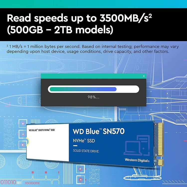WESTERN DIGITAL 1TB BLUE SN570 NVME M.2 SSD